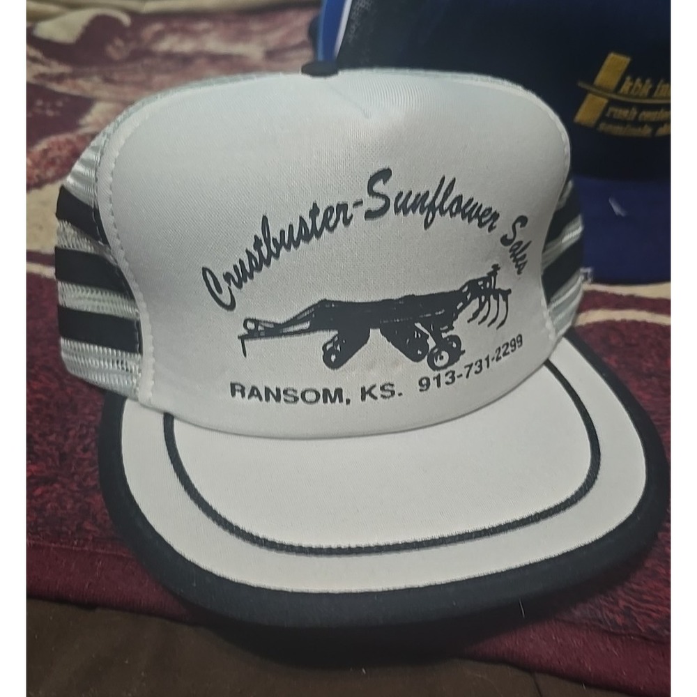 Vintage 3 Stripe Trucker SnapBack Hat Cap Gray Black Mesh Crustbuster Seed Drill